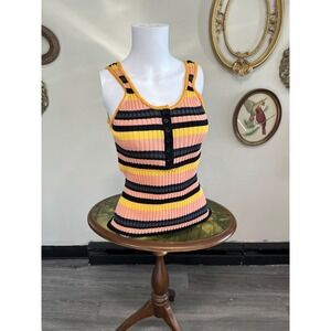A Piece Apart Multi-Color Striped Rib Knit Henley Tank Top Size M